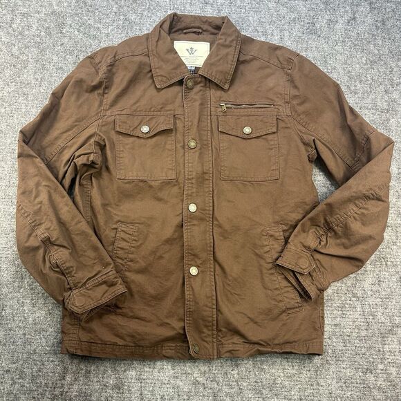 WenVen Jacket Men Medium Brown Canvas Cotton Milatary Lapel Heavyweight - Picture 1 of 14